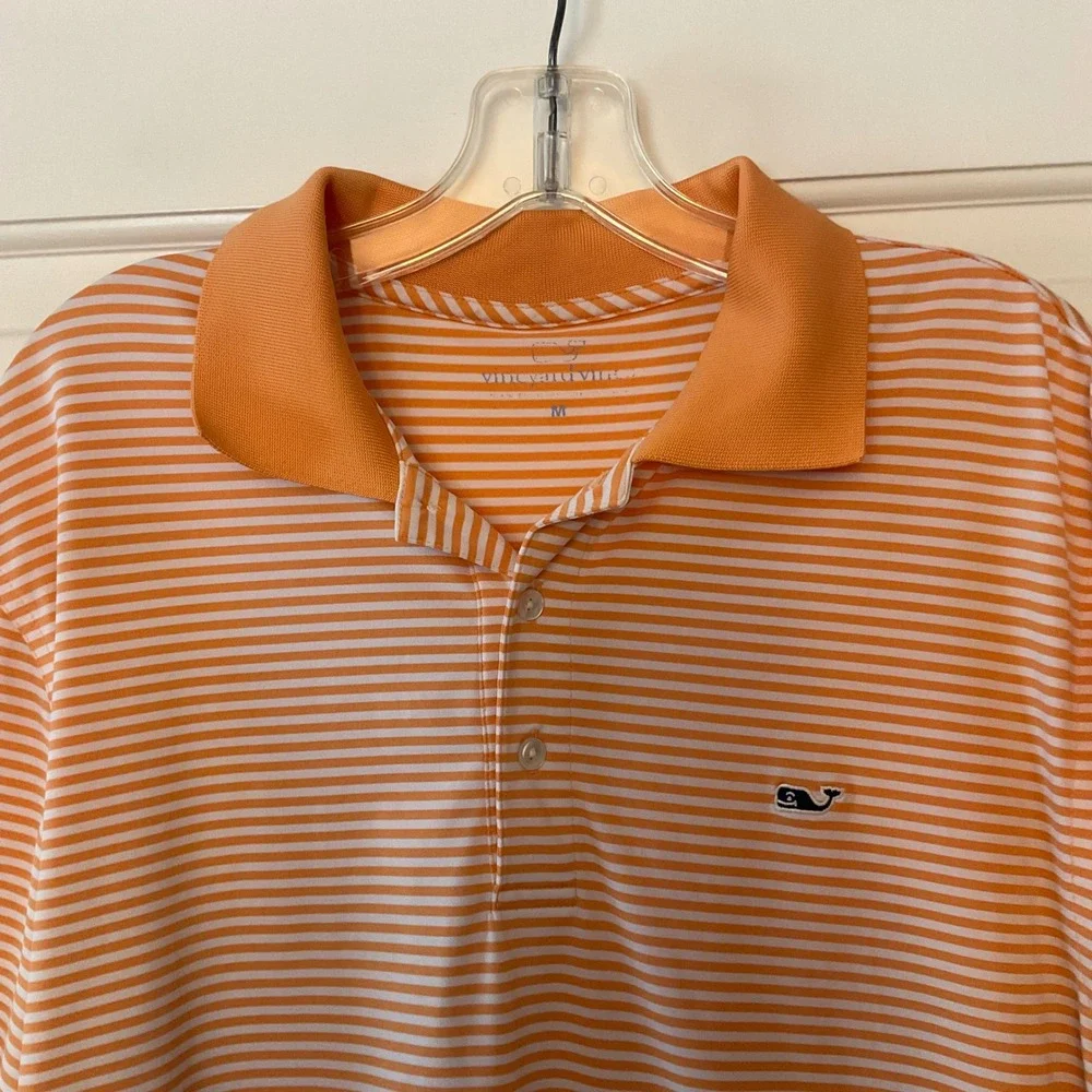 Vineyard Vines Men Orange Stripe Performance Polo Shirt M Golf Pickleball Tennis